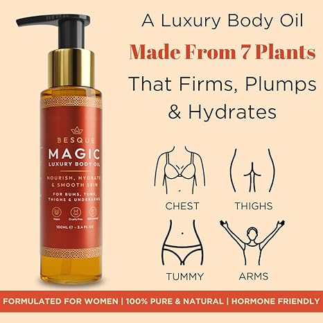 Besque Original Magic Body Oil, Hydrating Skin Care For Full Body That Plumps, Tightens, & Firms Skin With Natural Ingredients, Luxury Spa Gifts