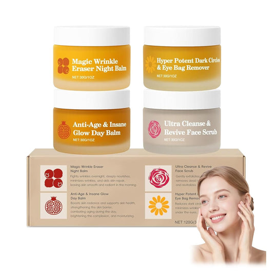 Frøya Organics The Complete System for Mature Women’s Skin | 4-Piece Set with Face Scrub, Day and Night Balm & Eye Balm | With Rosehip, Calendula & Sea Buckthorn | 60 Day Supply
