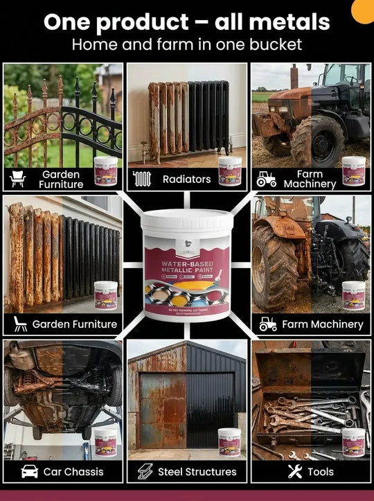 ⏳Time-Limited Special⏰Rust Converter Metallic Paint – One coat stops rust, no sanding, no fumes. Dries to a sleek metal finish. Perfect for garden tools & gates. 🔨🛡️