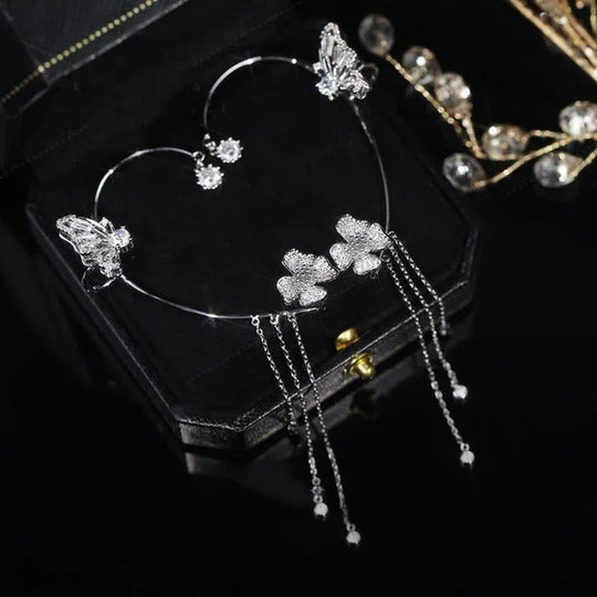 💕50% discount💕Simple ear clips with butterfly and flower motifs & tassels – elegant & comfortable, no piercing required 🌸🦋