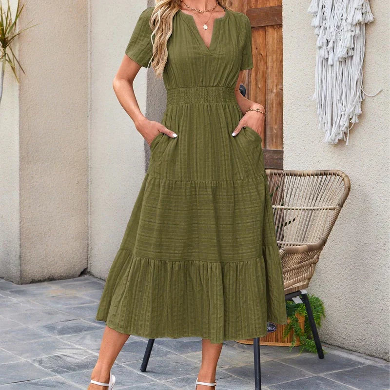 💕HOT SALE 50% OFF💕Women's Summer 2026 Casual Maxi Dress Lightweight Short Sleeve V Neck Boho Dress with Pockets