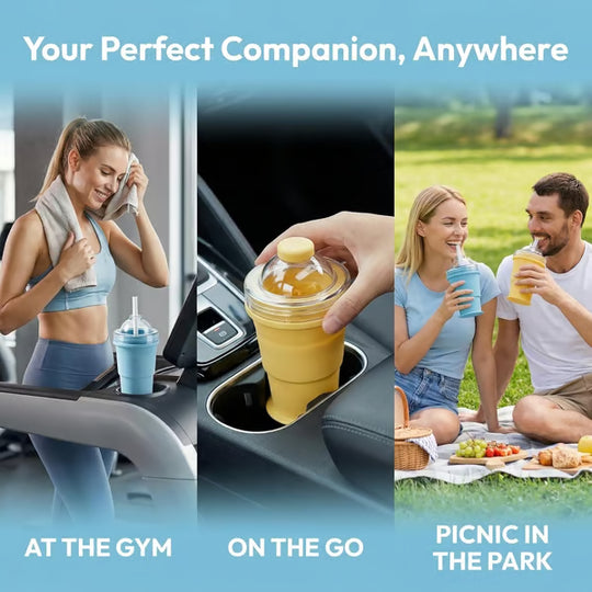 🔥NEW HOT SELLING🔥 2-in-1 Collapsible Silicone Ice Ball Maker Cup & Reusable Ice Sphere Mold with Straw Lid