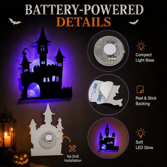 Renter-Friendly Peel & Stick Halloween LED Window Lights, No Drill No Residue, 8 Spooky Silhouette Designs