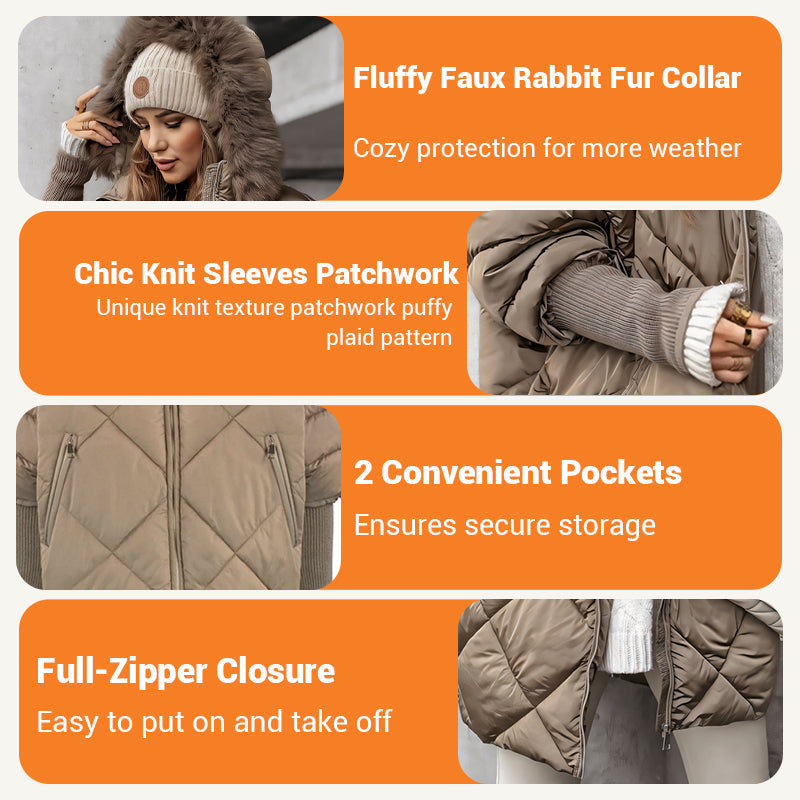 ✨Parka de longitud media de moda para mujer 🧥 – Patchwork de mangas de punto de otoño e invierno, ajuste favorecedor para los días fríos