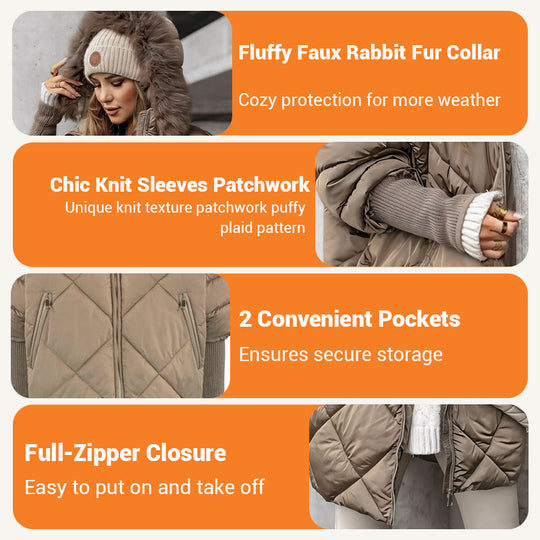 ✨Parka de longitud media de moda para mujer 🧥 – Patchwork de mangas de punto de otoño e invierno, ajuste favorecedor para los días fríos