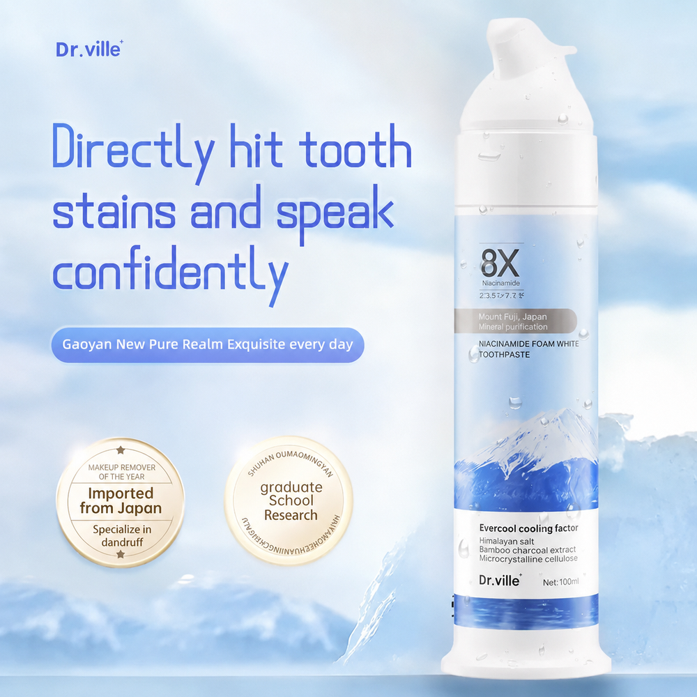 【Professional Grade】Dr.ville Niacinamide Foaming Whitening Toothpaste 8X - Fresh Breath Stain Removal Gentle Teeth Cleaning 100ml-C