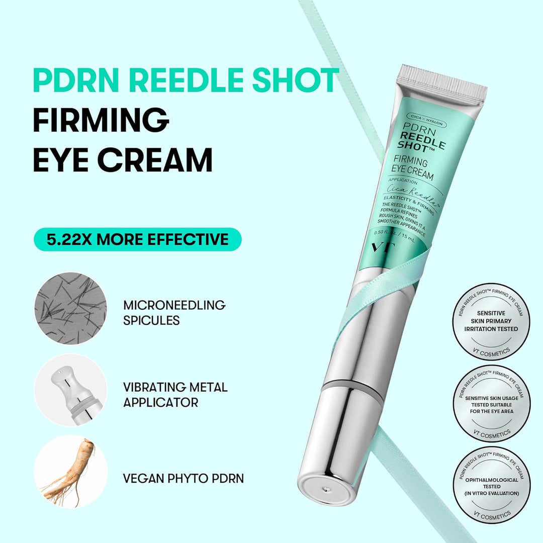 VT COSMETICS PDRN Reedle Shot Eye Cream, Vibrating Eye Applicator for Puffy Eyes, Dark Circles & Under Eye Bags, Firming & Wrinkle Care with PDRN Collagen, Korean Skincare, 0.51 fl oz