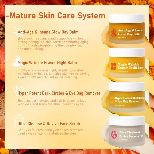 Frøya Organics The Complete System for Mature Women’s Skin | 4-Piece Set with Face Scrub, Day and Night Balm & Eye Balm | With Rosehip, Calendula & Sea Buckthorn | 60 Day Supply