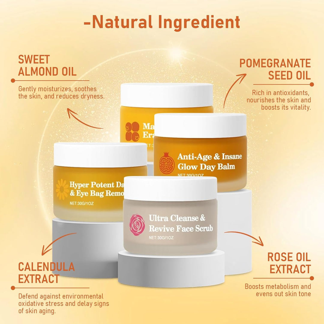 Frøya Organics The Complete System for Mature Women’s Skin | 4-Piece Set with Face Scrub, Day and Night Balm & Eye Balm | With Rosehip, Calendula & Sea Buckthorn | 60 Day Supply