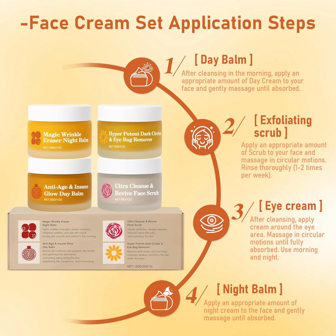 Frøya Organics The Complete System for Mature Women’s Skin | 4-Piece Set with Face Scrub, Day and Night Balm & Eye Balm | With Rosehip, Calendula & Sea Buckthorn | 60 Day Supply