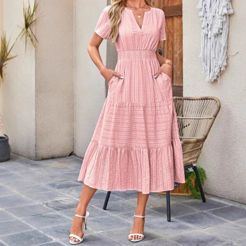 💕HOT SALE 50% OFF💕Women's Summer 2026 Casual Maxi Dress Lightweight Short Sleeve V Neck Boho Dress with Pockets