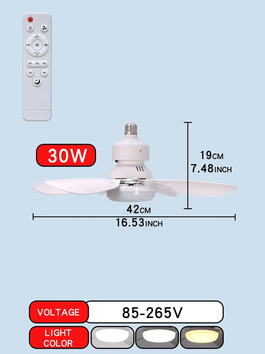 🥳2026 HOT SALE🥳50% OFF!  E27 LED Ceiling Fan Light with Remote 40W Dimmable 6 Blades Silent Lamp