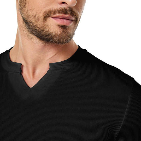 Men's Athletic Longline Ribbed Top 🔥 – V-Neck Long Sleeve, Moisture-Wicking for Gym Sessions/Casual