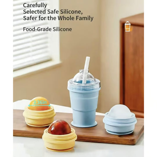 🔥NEW HOT SELLING🔥 2-in-1 Collapsible Silicone Ice Ball Maker Cup & Reusable Ice Sphere Mold with Straw Lid
