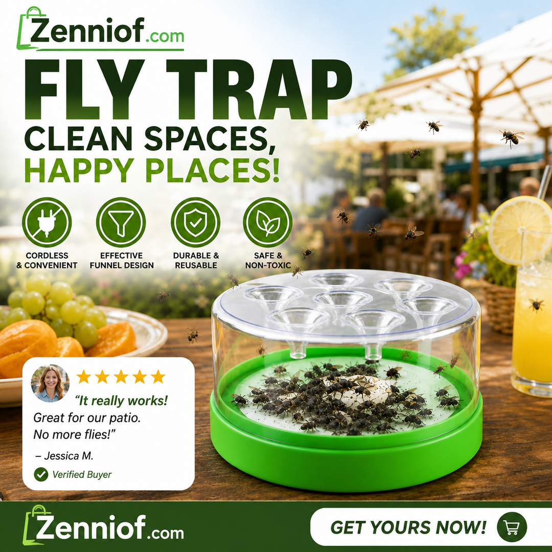Reusable fly trap—no electricity, no poison!  Safe to use in the kitchen and around children and pets.