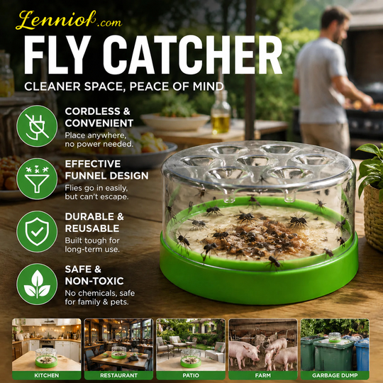 Reusable fly trap—no electricity, no poison!  Safe to use in the kitchen and around children and pets.