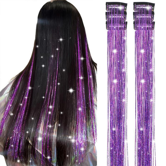 Clip in Hair Tinsel, Pack of 6 Pcs 24 Inch,Glitter Tinsel Hair Extensions 24 Inches, Festival Tinsel Fairy Hair Extension
