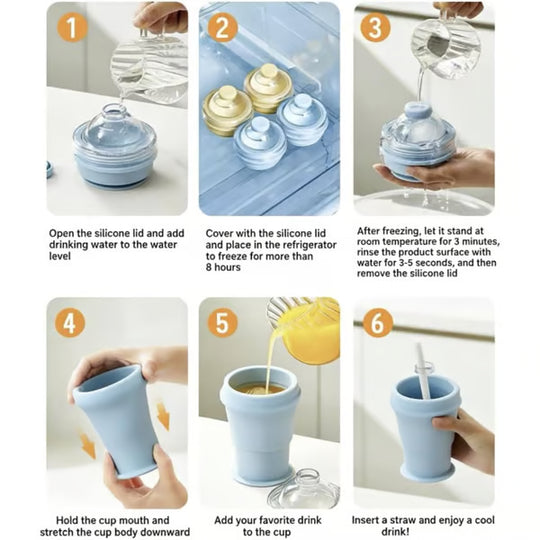 🔥NEW HOT SELLING🔥 2-in-1 Collapsible Silicone Ice Ball Maker Cup & Reusable Ice Sphere Mold with Straw Lid