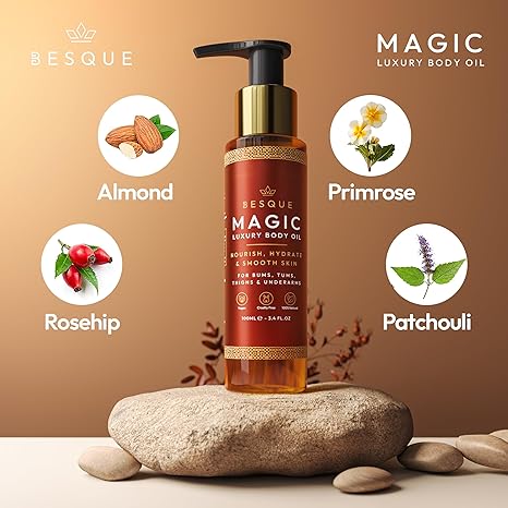Besque Original Magic Body Oil, Hydrating Skin Care For Full Body That Plumps, Tightens, & Firms Skin With Natural Ingredients, Luxury Spa Gifts