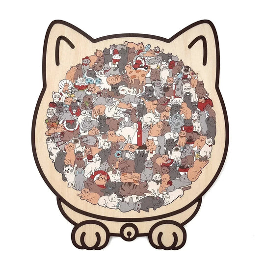🎁Soldes de Noël : 50 % de réduction🎅Puzzle en bois de 135 pièces en forme de chat aux couleurs de Morandi