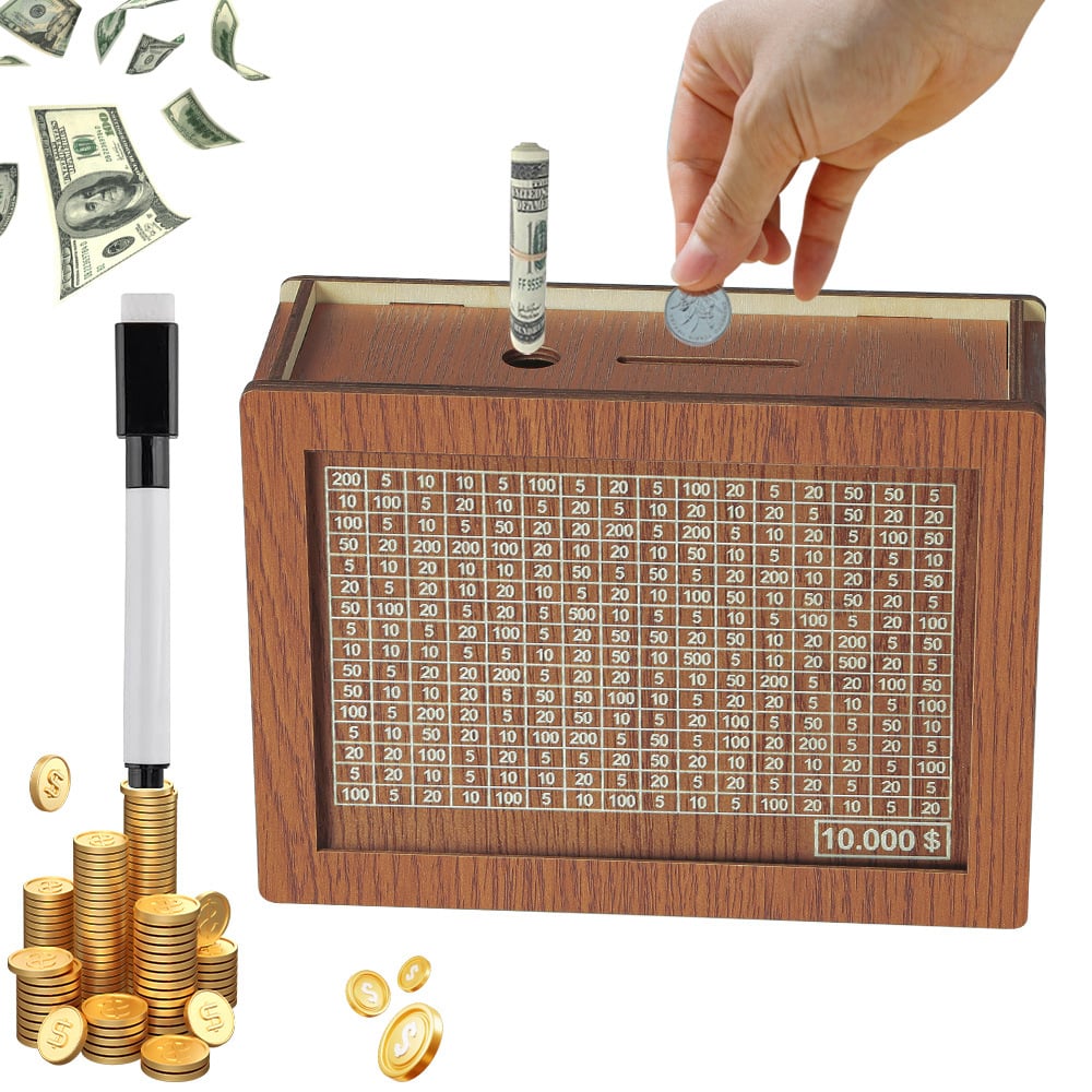 🎁 Hot Sale 70% OFF 🔥Retro Style Wooden Money Box with Counter Piggy Bank Handmade Saving Money Goal Piggy Bank
