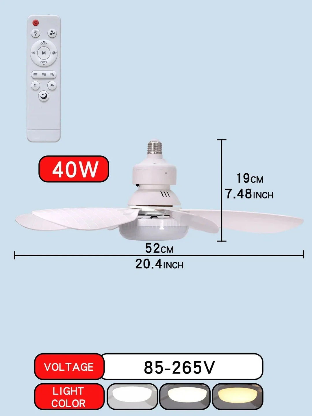 🥳2026 HOT SALE🥳50% OFF!  E27 LED Ceiling Fan Light with Remote 40W Dimmable 6 Blades Silent Lamp