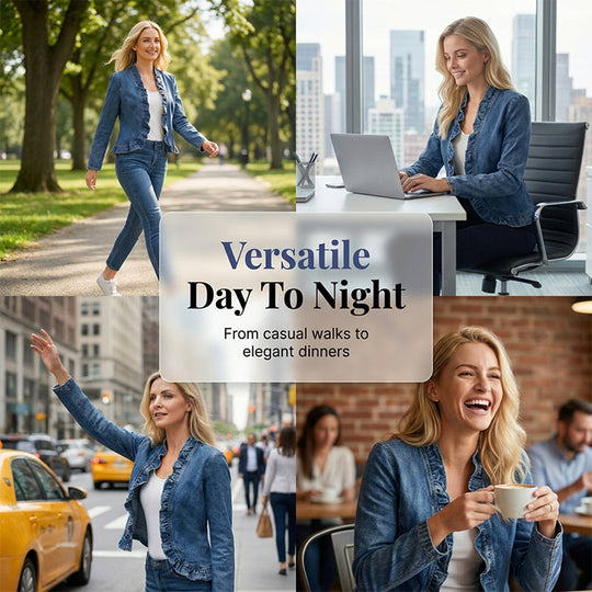 🥳2026 HOT SALE🥳 60% OFF! Open-Front Denim Jacket – No buttons, easy on/off. Flattering ruffle trim, breathable fabric. Classic blue wash. A versatile wardrobe staple. 🌿✅