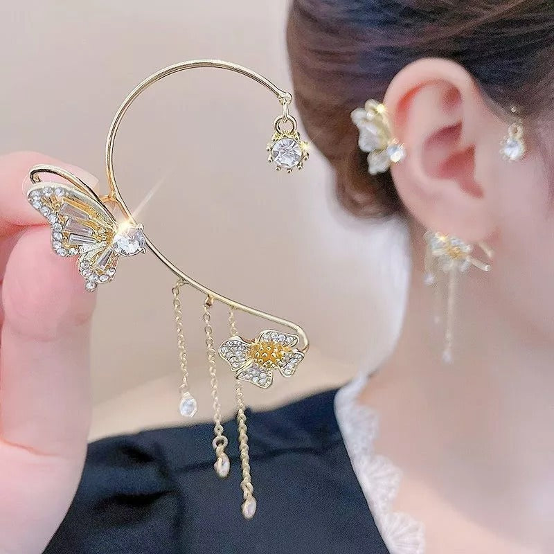 💕50% discount💕Simple ear clips with butterfly and flower motifs & tassels – elegant & comfortable, no piercing required 🌸🦋
