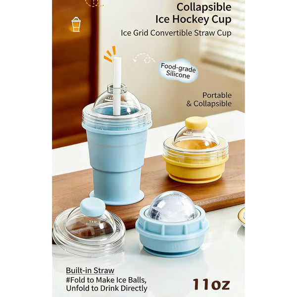 🔥NEW HOT SELLING🔥 2-in-1 Collapsible Silicone Ice Ball Maker Cup & Reusable Ice Sphere Mold with Straw Lid