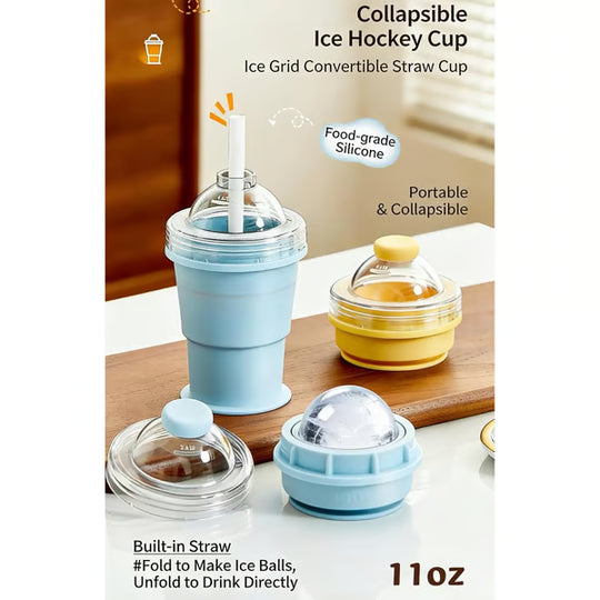 🔥NEW HOT SELLING🔥 2-in-1 Collapsible Silicone Ice Ball Maker Cup & Reusable Ice Sphere Mold with Straw Lid