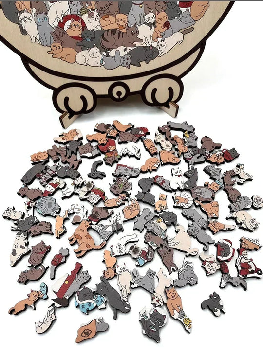 🎁Soldes de Noël : 50 % de réduction🎅Puzzle en bois de 135 pièces en forme de chat aux couleurs de Morandi