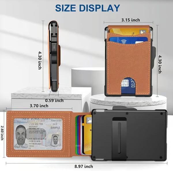 🔥Last Day 30% OFF🔥Wallet for Men - with Pop Up Aluminum Case Money Clip Slim Leather Slots Credit Card Holder RFID Blocking Bifold Minimalist Wallet