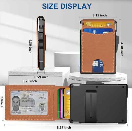 🔥Last Day 30% OFF🔥Wallet for Men - with Pop Up Aluminum Case Money Clip Slim Leather Slots Credit Card Holder RFID Blocking Bifold Minimalist Wallet