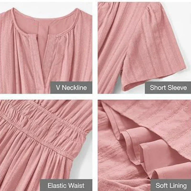 💕HOT SALE 50% OFF💕Women's Summer 2026 Casual Maxi Dress Lightweight Short Sleeve V Neck Boho Dress with Pockets