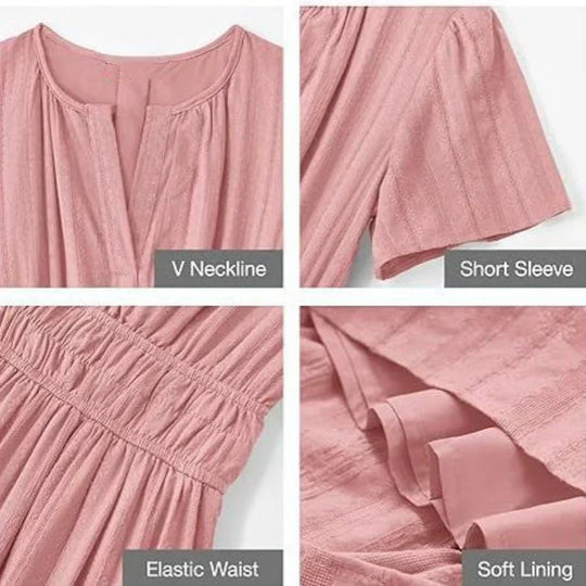 💕HOT SALE 50% OFF💕Women's Summer 2026 Casual Maxi Dress Lightweight Short Sleeve V Neck Boho Dress with Pockets