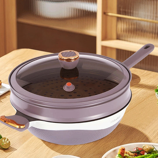 🍳 60 % DE RÉDUCTION + LIVRAISON GRATUITE ! 🔥 Poêle antiadhésive avec panier vapeur - Cuisine saine sans huile, répartition uniforme de la chaleur pour des résultats parfaits à chaque fois 🥦✨