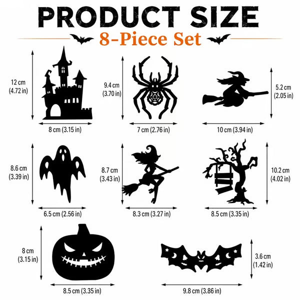 Renter-Friendly Peel & Stick Halloween LED Window Lights, No Drill No Residue, 8 Spooky Silhouette Designs