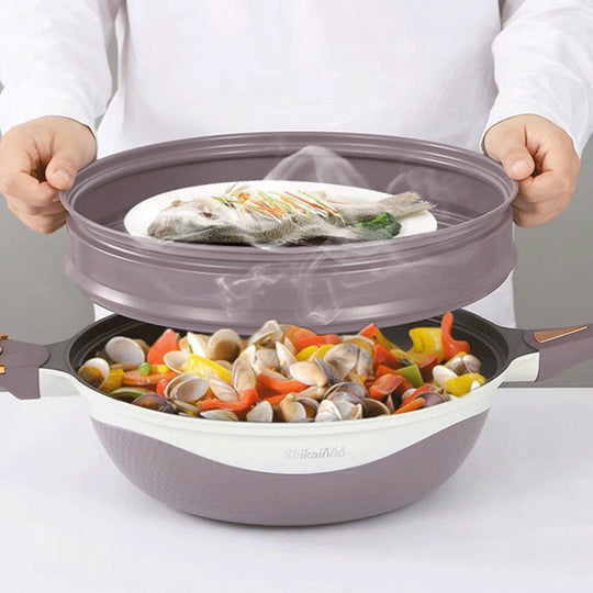 🍳 60 % DE RÉDUCTION + LIVRAISON GRATUITE ! 🔥 Poêle antiadhésive avec panier vapeur - Cuisine saine sans huile, répartition uniforme de la chaleur pour des résultats parfaits à chaque fois 🥦✨
