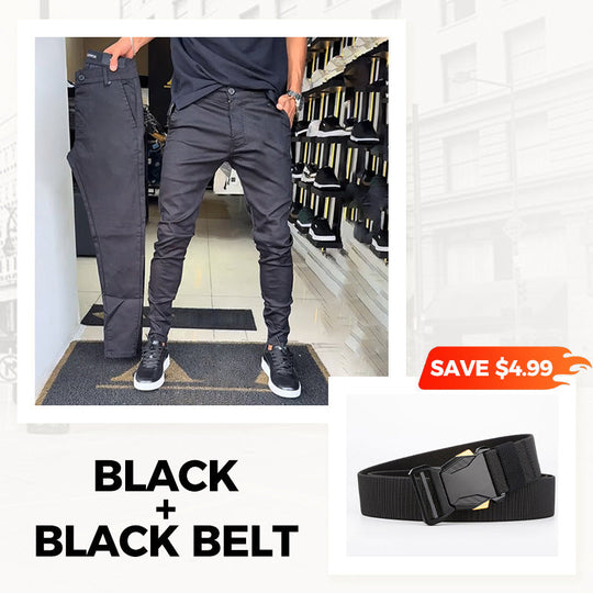 👖Men’s Casual Slim-Fit Solid Color Pants+Belt