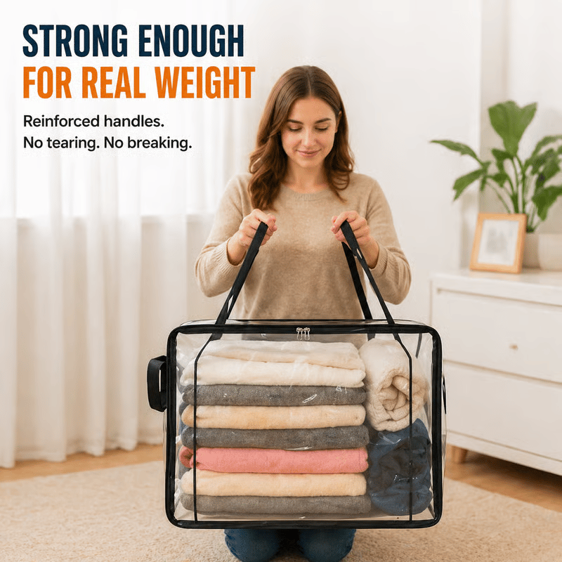 📦Large Heavy-Duty Thick Plastic Clear Storage Bag for Clothes, Moving & Storage