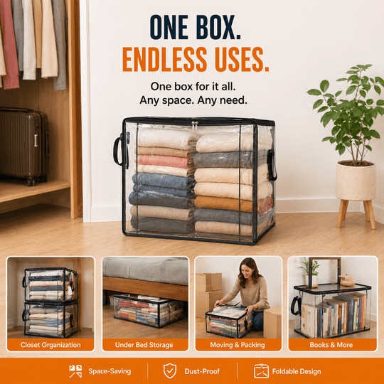 📦Large Heavy-Duty Thick Plastic Clear Storage Bag for Clothes, Moving & Storage