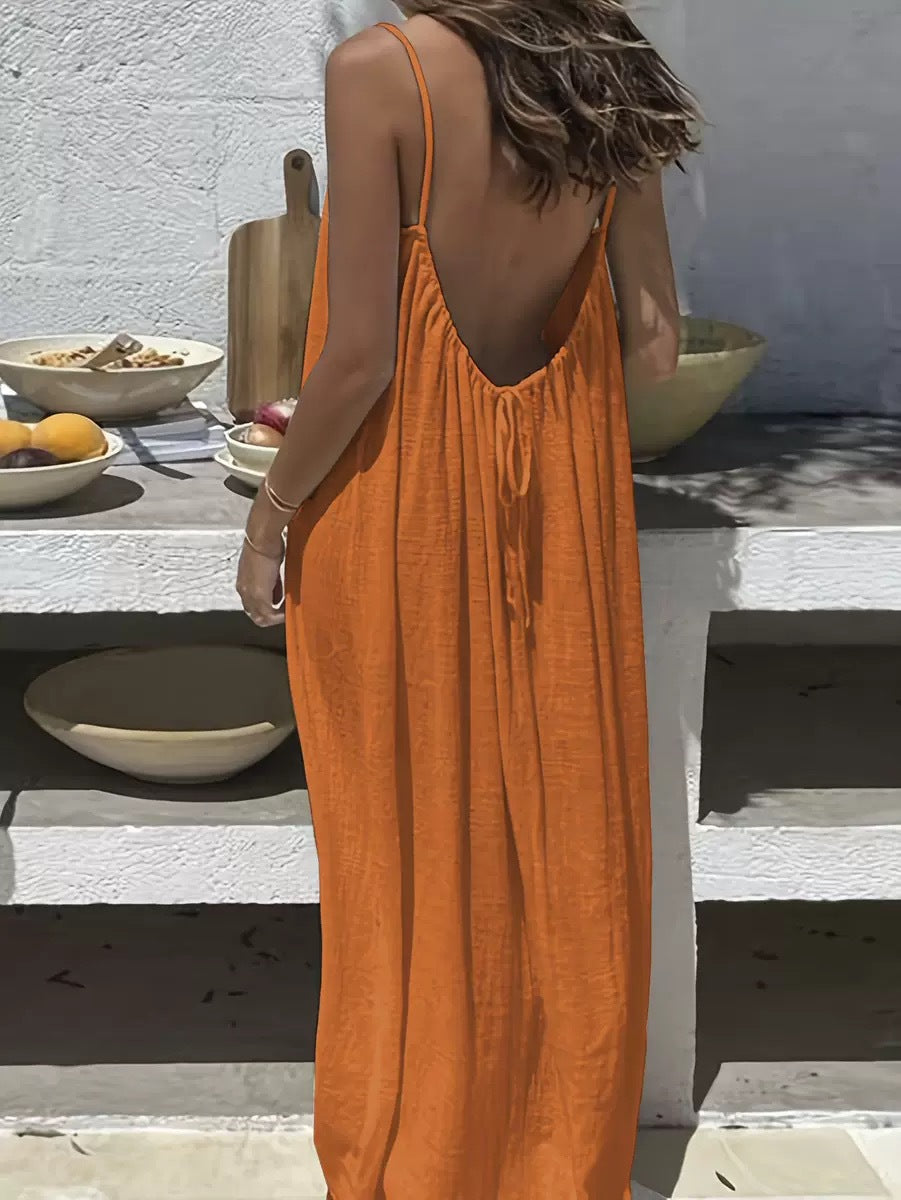 💃ΤΕΛΕΥΤΑΙΑ ΜΕΡΑ SAEL 50% ΕΚΠΤΩΣΗ!!✨Γυναικείο μονόχρωμο φόρεμα Cami Lounge, κομψό μακρύ φόρεμα χωρίς μανίκια για το καλοκαίρι, γυναικεία πιτζάμα για εσωτερικούς χώρους💕
