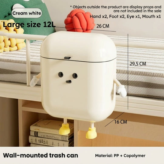 Cute Cartoon Trash Bin – Wall-Mounted Household Storage Container with Lid