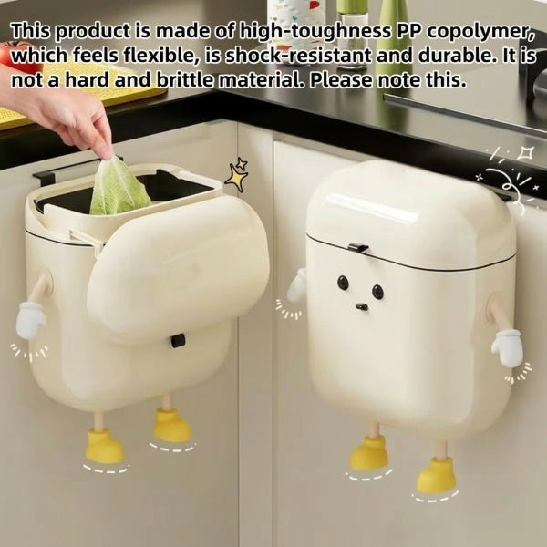 Cute Cartoon Trash Bin – Wall-Mounted Household Storage Container with Lid