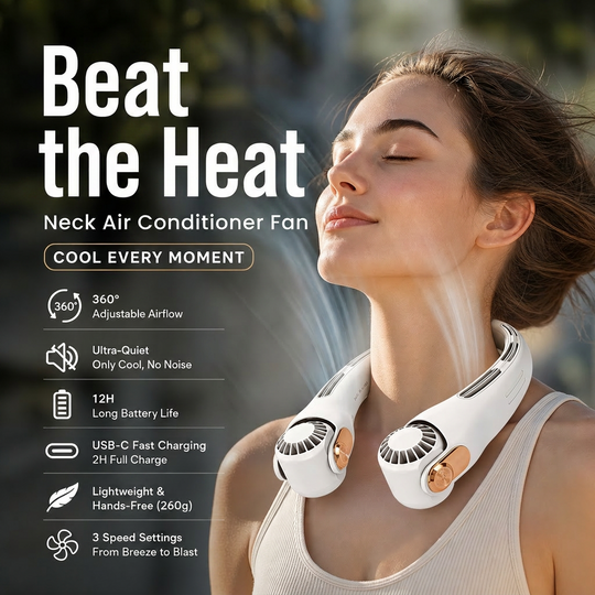 🍃 Neck Air Conditioner Fan – Ultra‑quiet, 360° rotating, 3 speeds. Hands‑free cooling, long battery. Summer essential! 😎🌬️