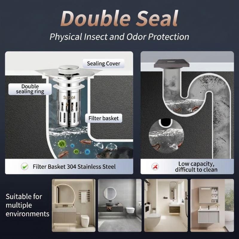 Universal Stainless Steel Pop-Up Sink Drain Strainer