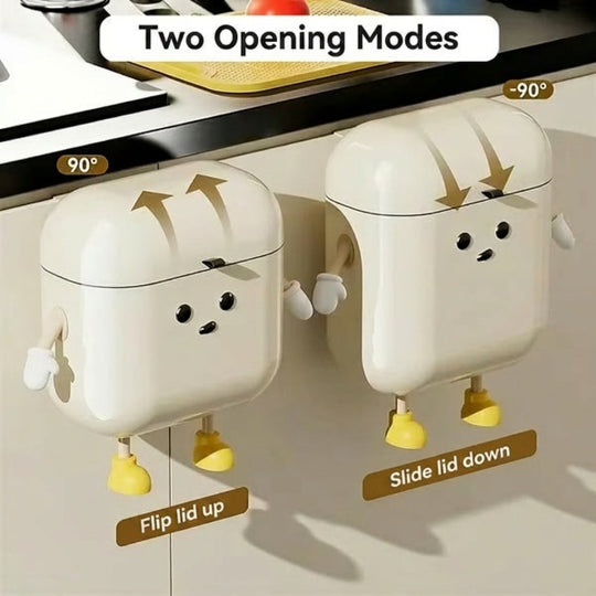 Cute Cartoon Trash Bin – Wall-Mounted Household Storage Container with Lid