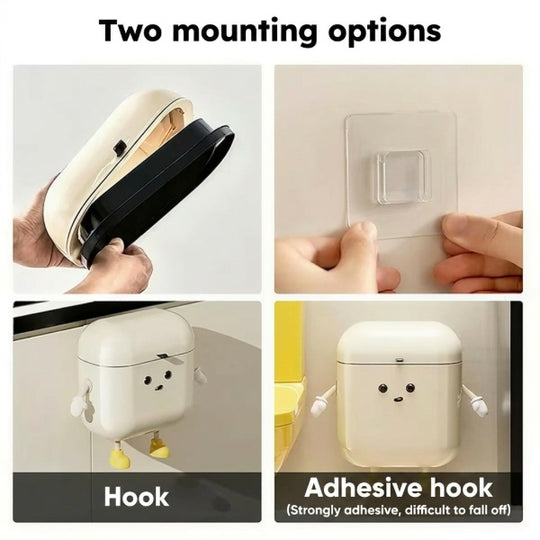 Cute Cartoon Trash Bin – Wall-Mounted Household Storage Container with Lid