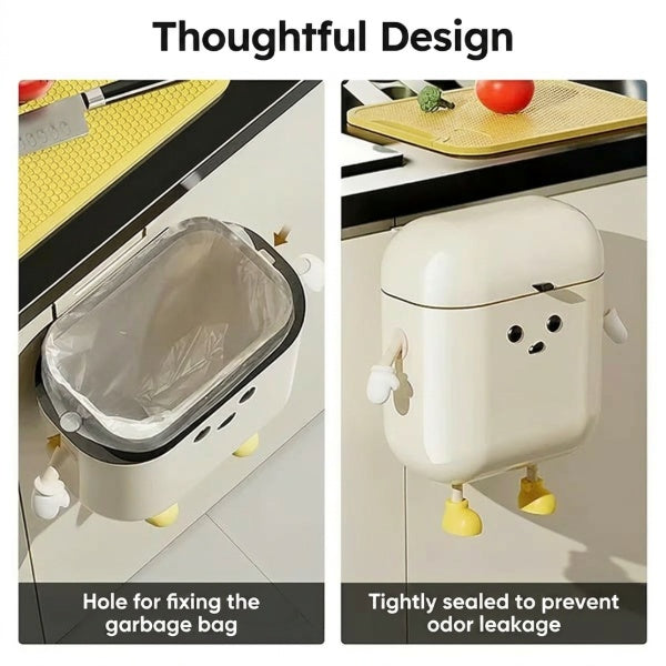 Cute Cartoon Trash Bin – Wall-Mounted Household Storage Container with Lid