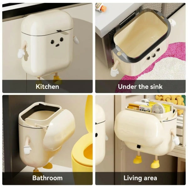 Cute Cartoon Trash Bin – Wall-Mounted Household Storage Container with Lid
